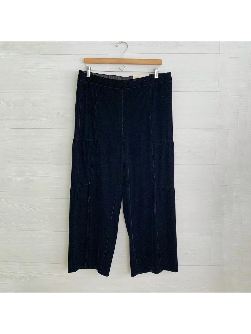 NWT Soft Surroundings Veletta Black Velvet Wide Leg Pants PL Petite L